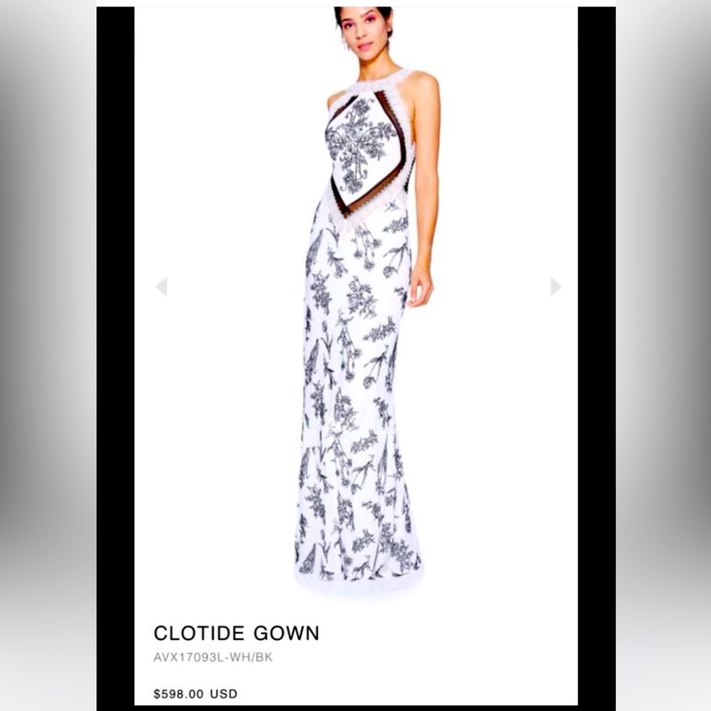 Tadashi Shoji Clotide Halter tulle Lace Gown AVX17093L-WH/BK, size 0
